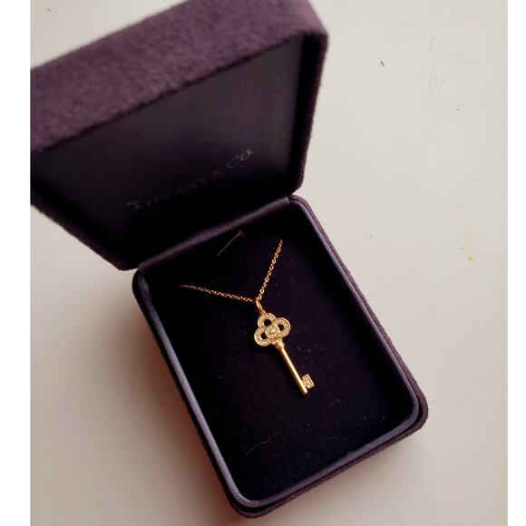 Tiffany & Co. 18k Yellow Gold Diamond Key Pendant Necklace with Box - Picture 1 of 9